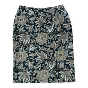Carmen Marc Valvo Pencil Skirt Women 4 Lined Open Back Multicolor‎ Stone Froral.